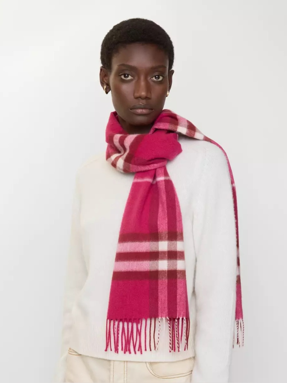 Burberry Fuchsia and Cream Checkered Scarf